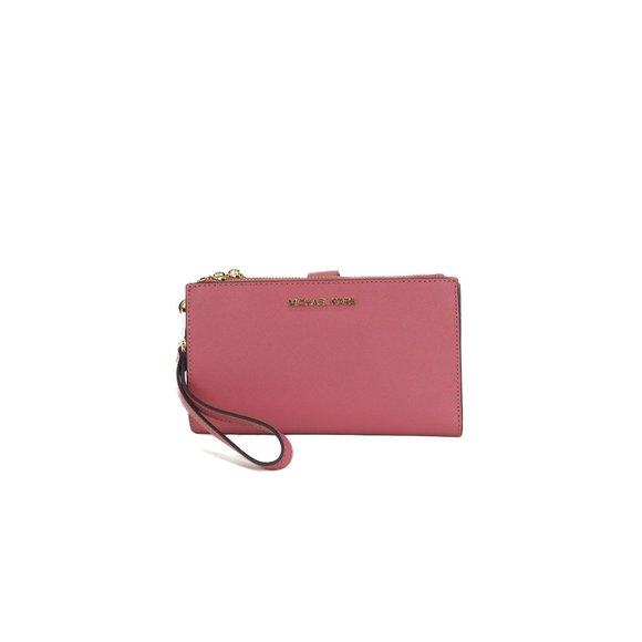 NEW Michael Kors Jet Set Travel Large Wristlet Pink Leather Double Zip Wallet - Picture 8 of 8